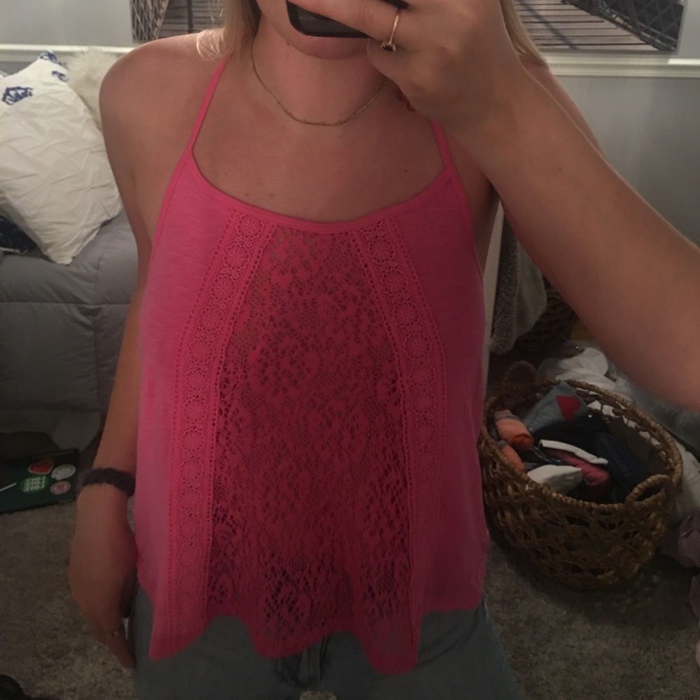 Abercrombie Kids Pink Flowy Tank w Lace Detail